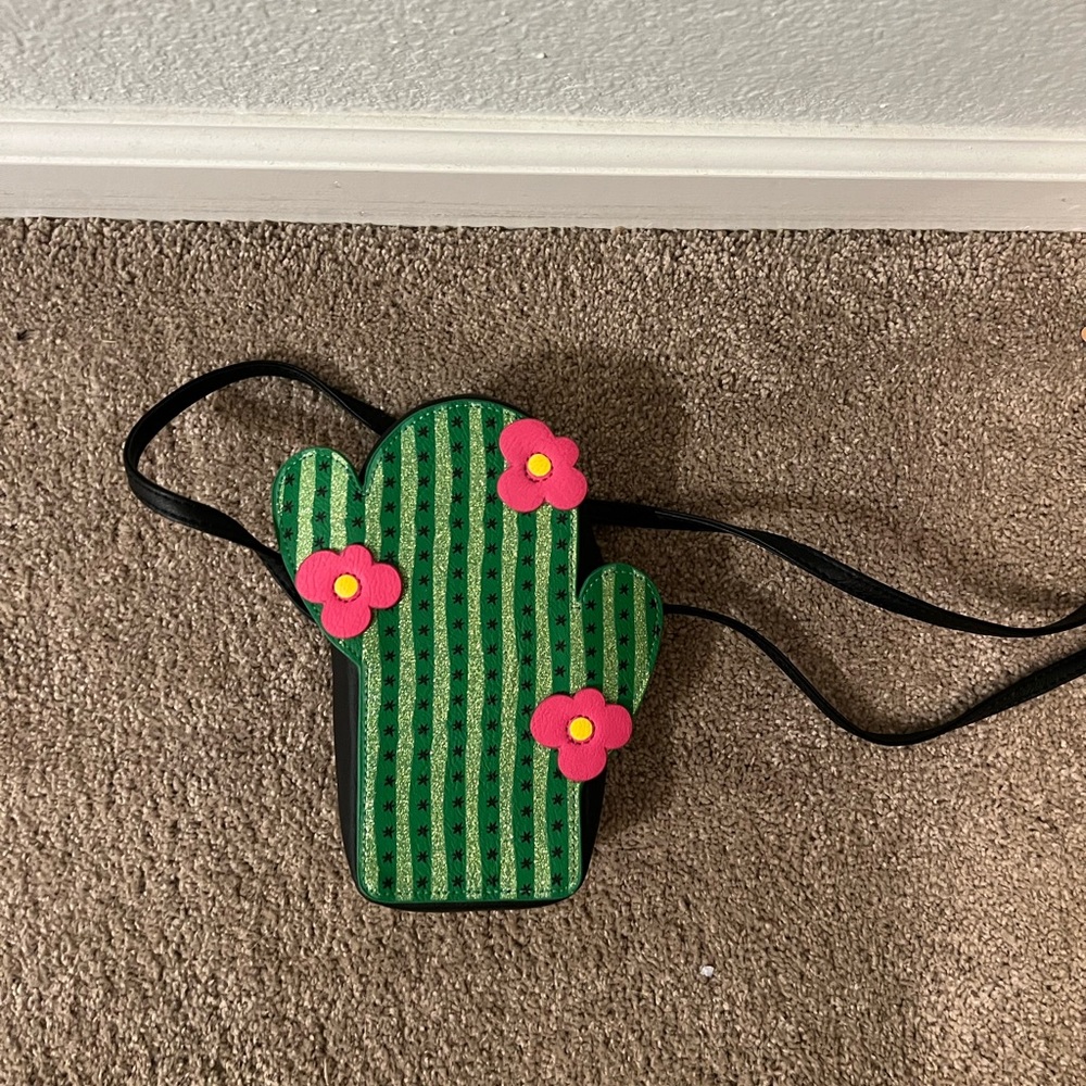 Cactus-Shaped Purse with Pink Flowers